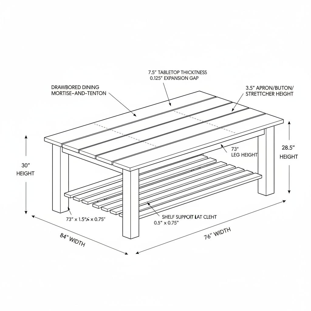 I want to build a solid wood work table, it should have some sort of open compartment or floor in the bottom. I am going to use this table as an eating table to bring friends and sit 8 people. It will be set outdoors so it will rain and receive sun