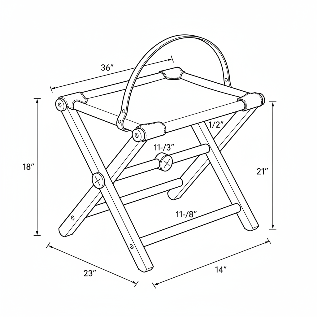Folding camp stool with canvas seat and leather accents