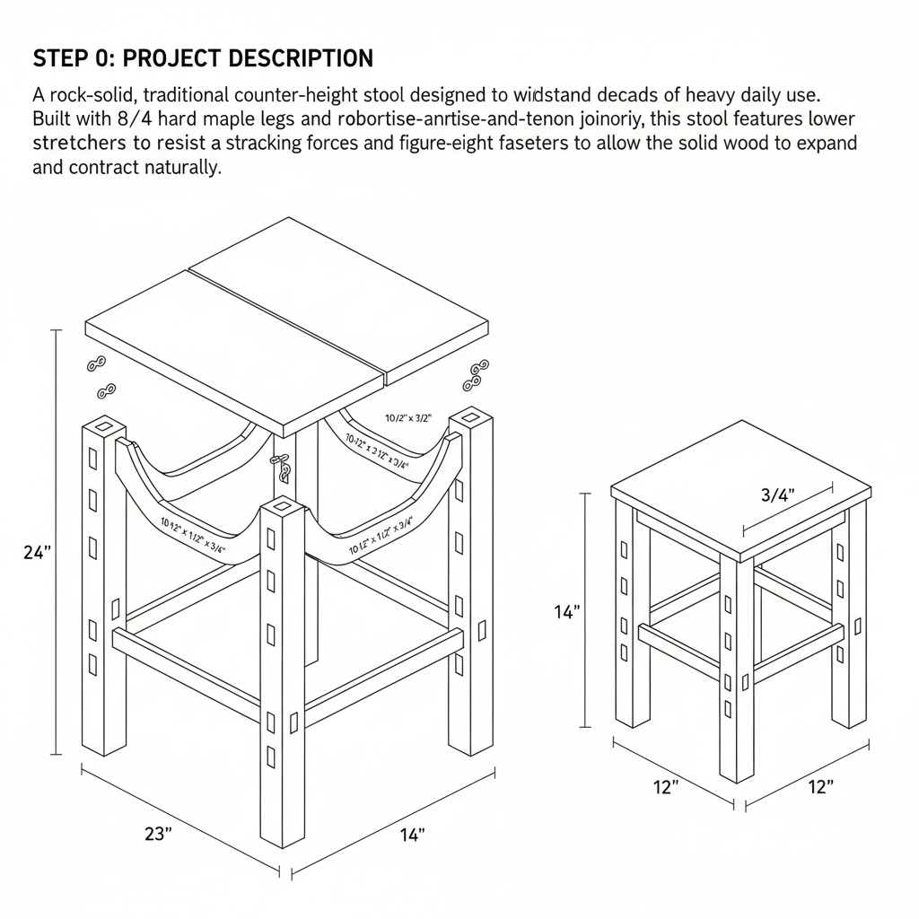 A simple wooden stool for kitchen or workshop use