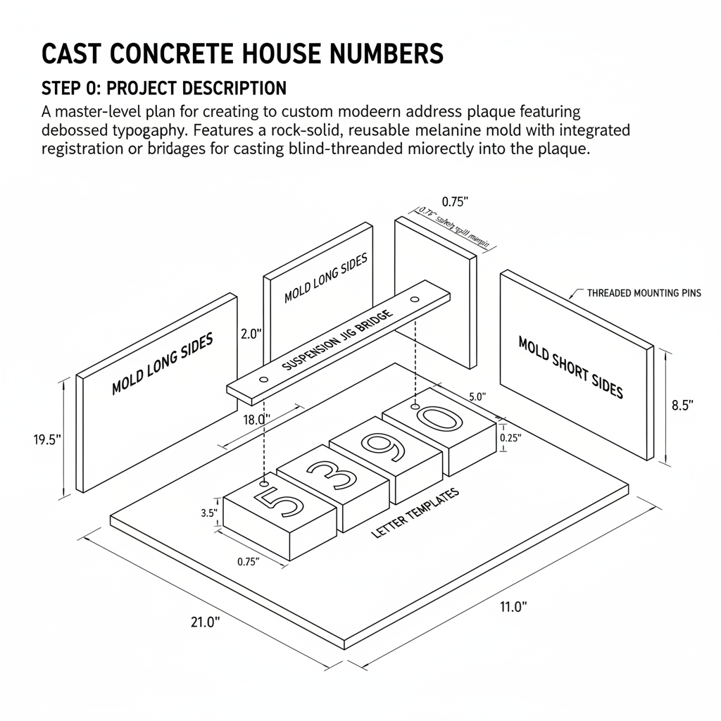 Cast concrete house numbers with modern typography