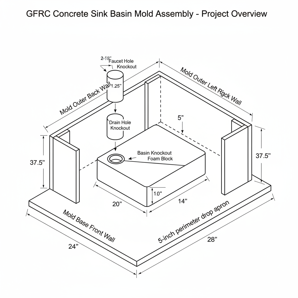 GFRC concrete sink basin for bathroom vanity