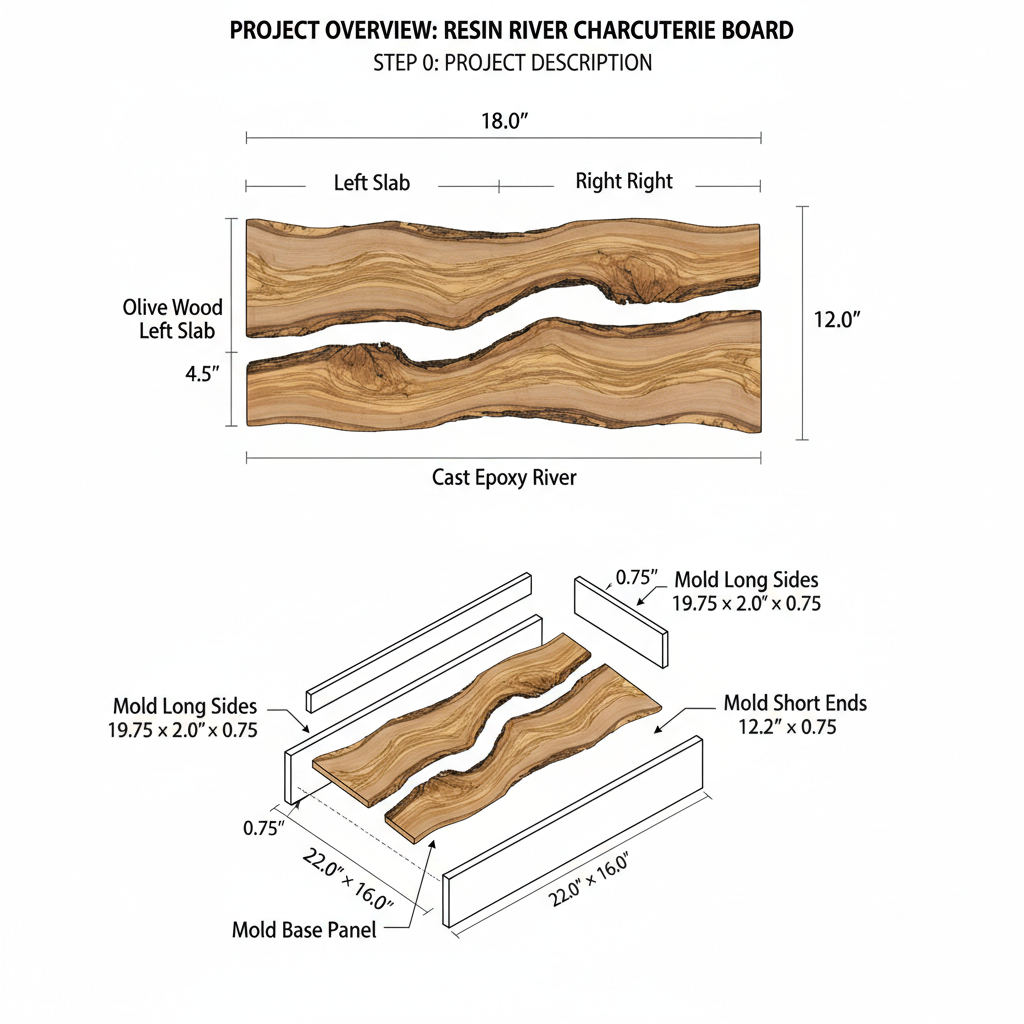 Resin river charcuterie board with olive wood