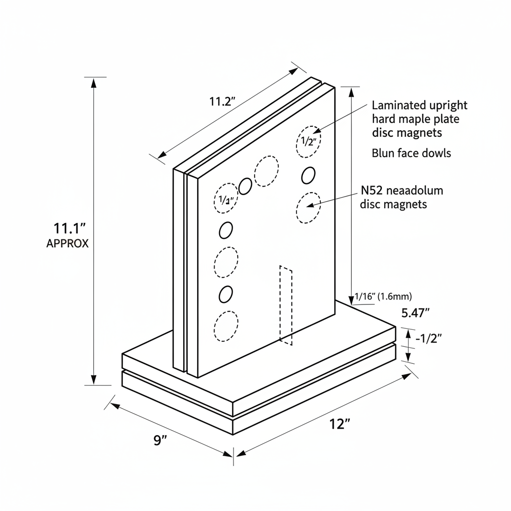 Wooden knife block with angled magnetic slots for kitchen knives