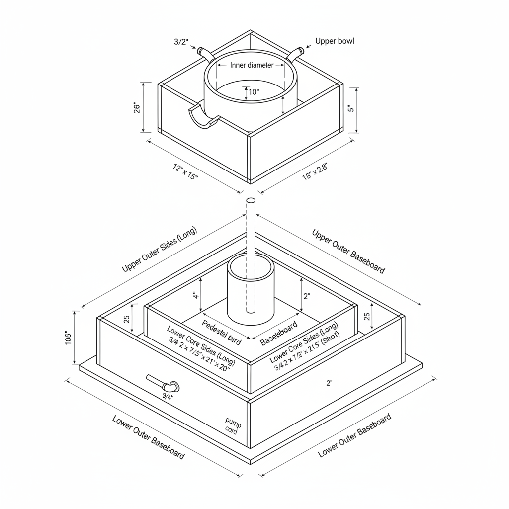 Concrete outdoor fountain with recirculating pump