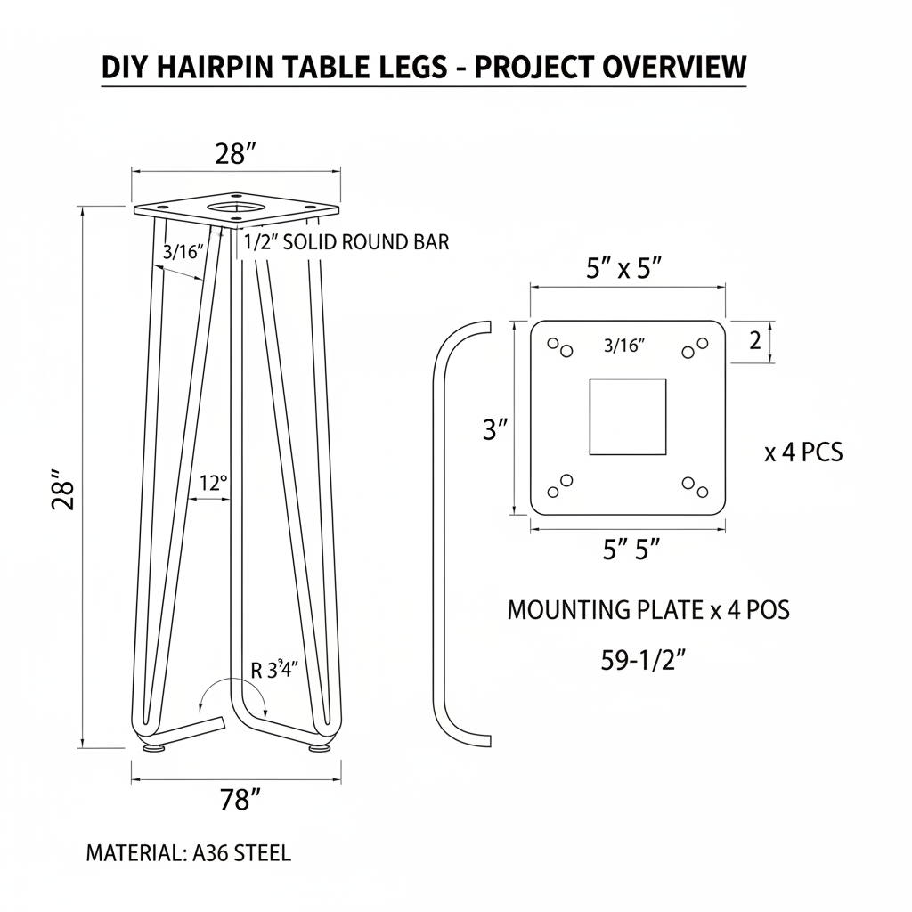 DIY hairpin table legs set from steel rod