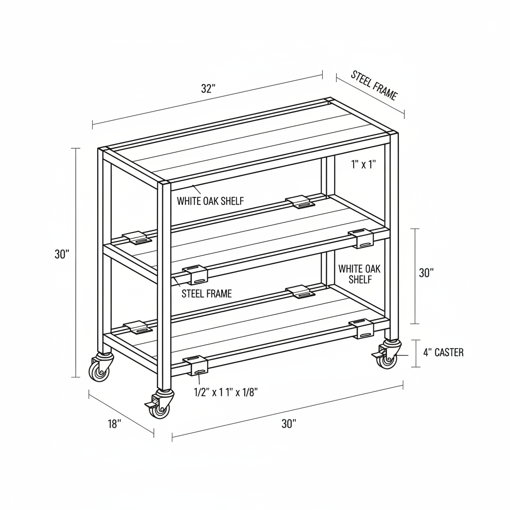 Metal and wood industrial bar cart with casters