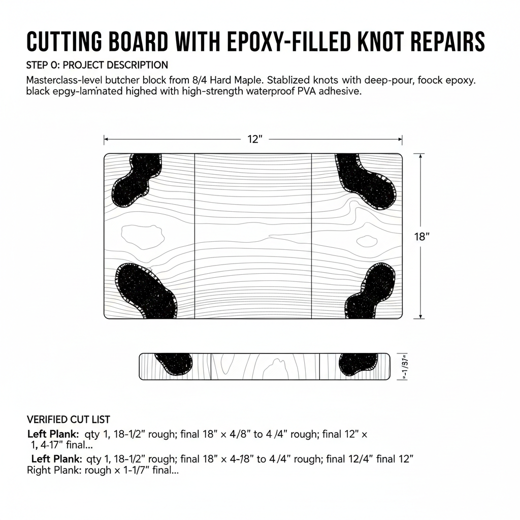 Cutting board with epoxy-filled knot repairs