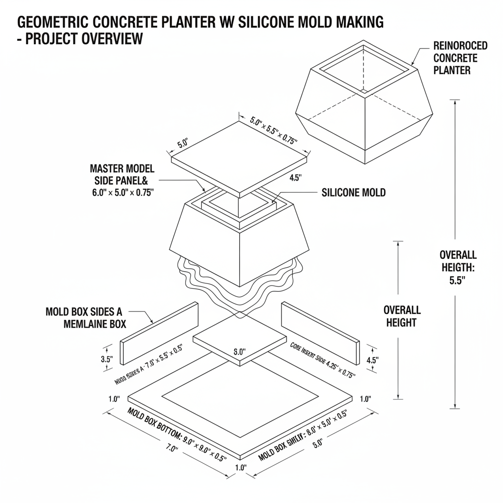 Geometric concrete planter with silicone mold making