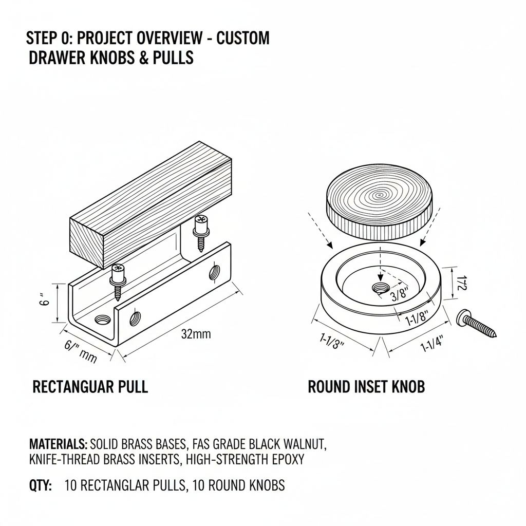Custom drawer knobs and pulls with wood inserts