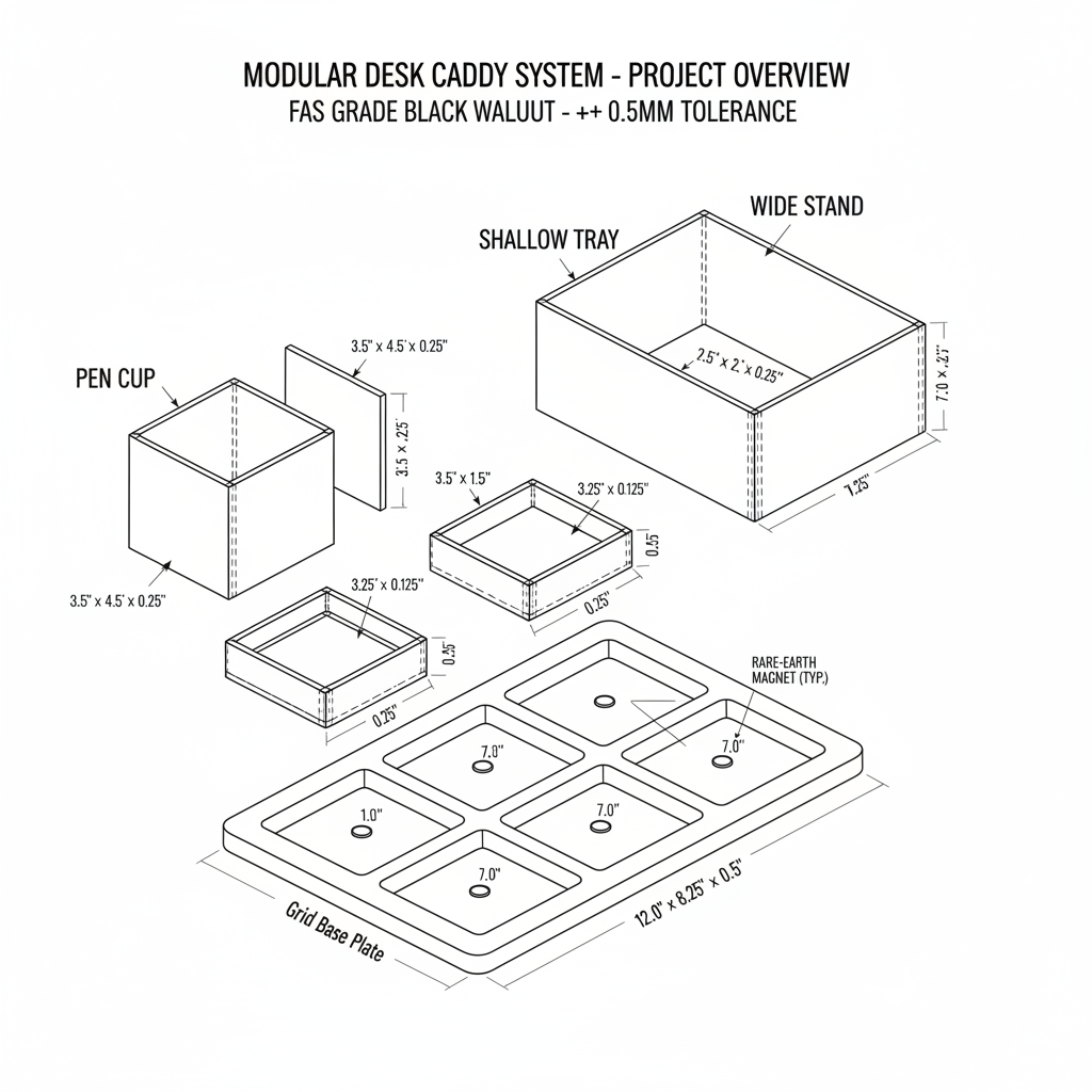 Modular desk caddy system with interchangeable compartments