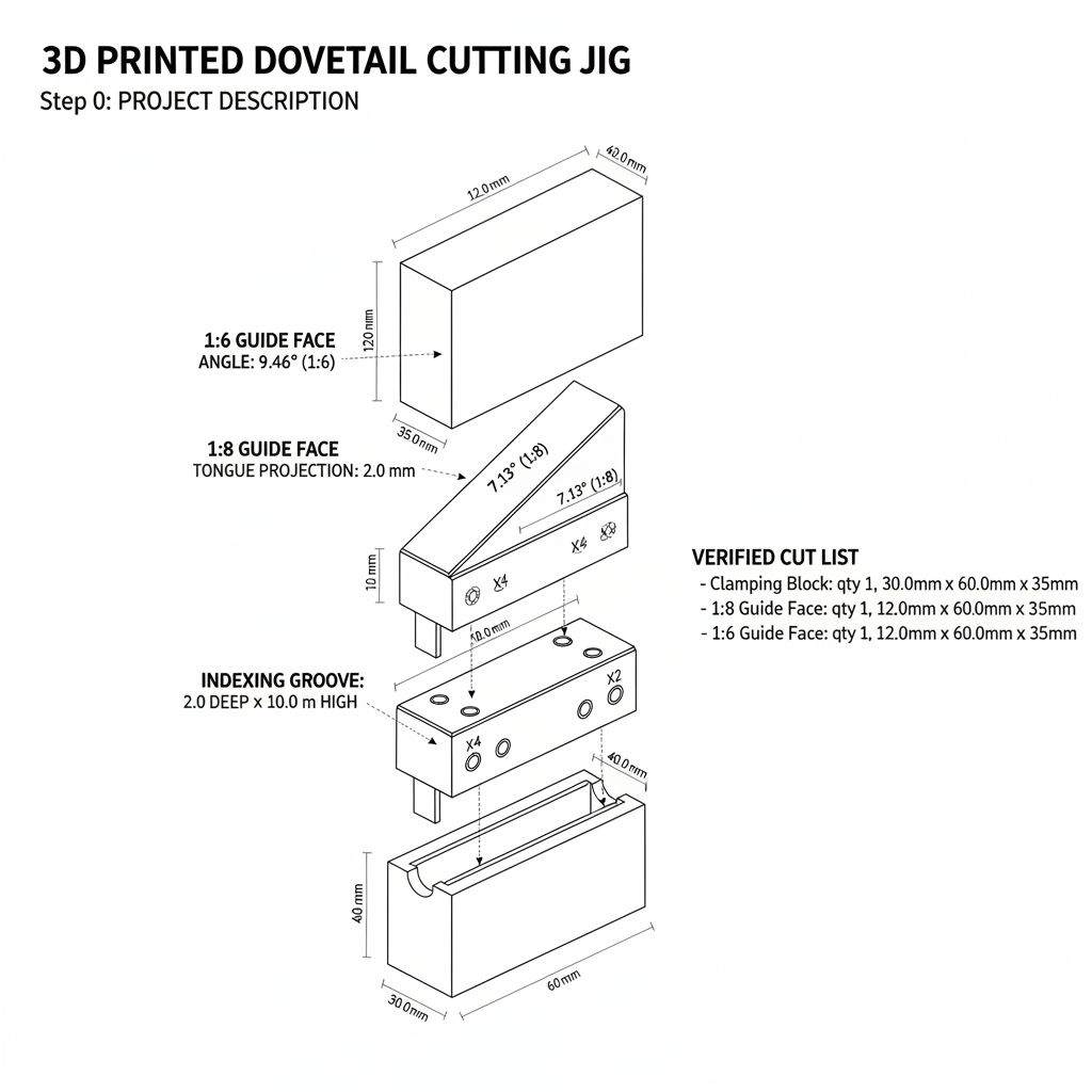 3D printed dovetail cutting jig for hand saws