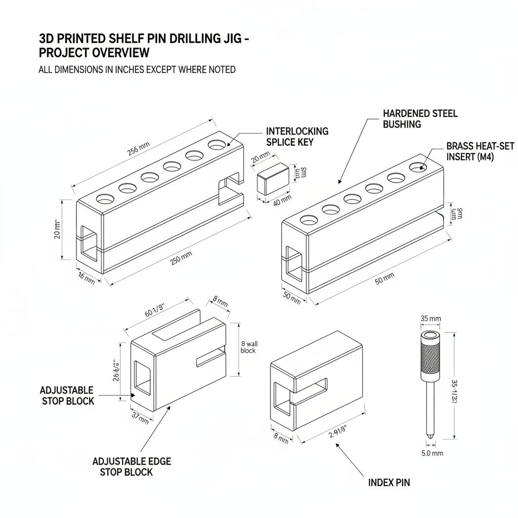 3D printed jig for perfect shelf pin drilling