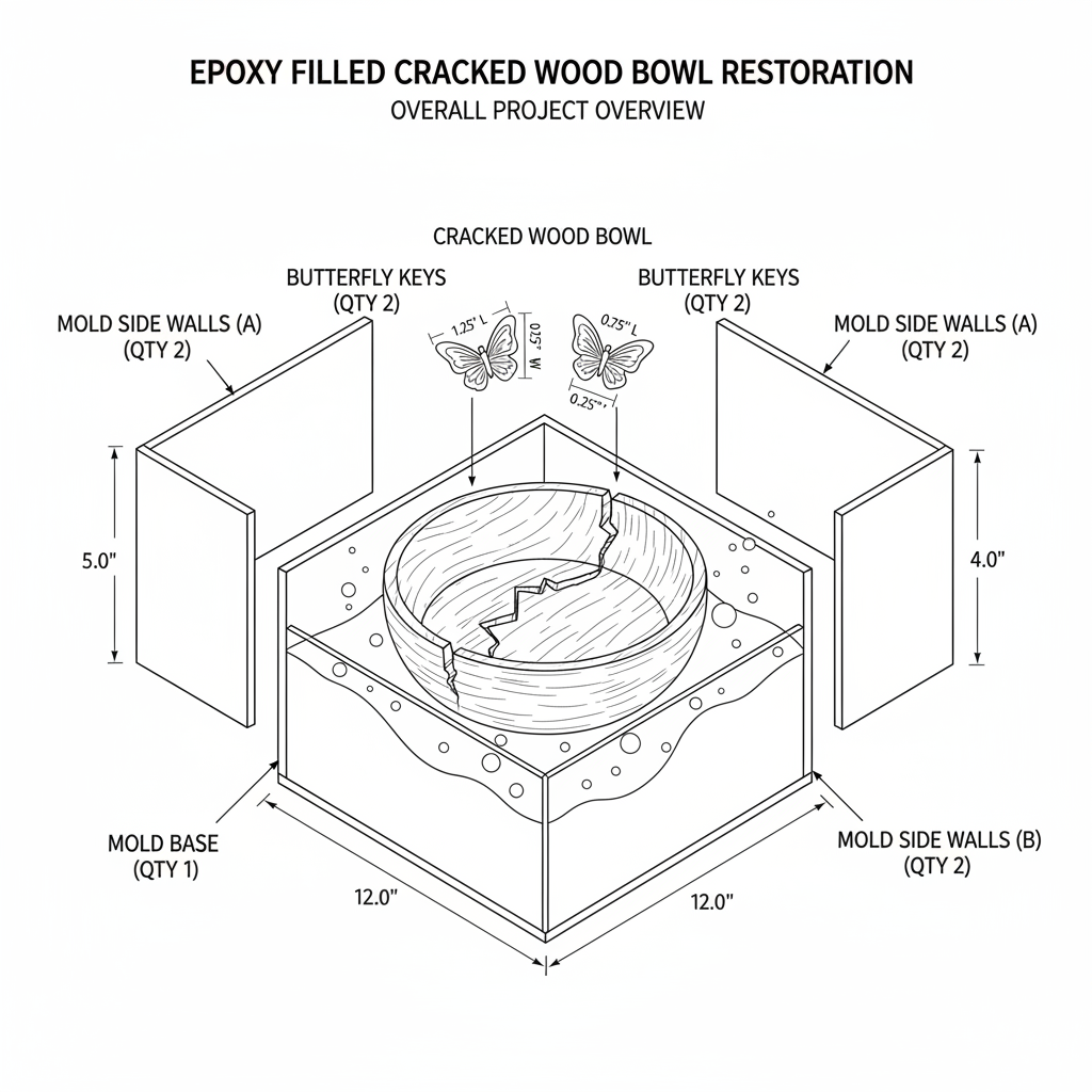 Epoxy filled cracked wood bowl restoration