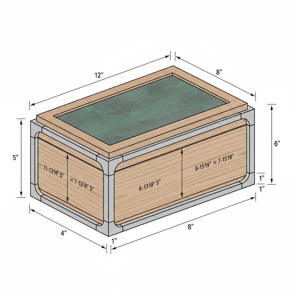 Jewelry box with copper patina inlay and wood construction