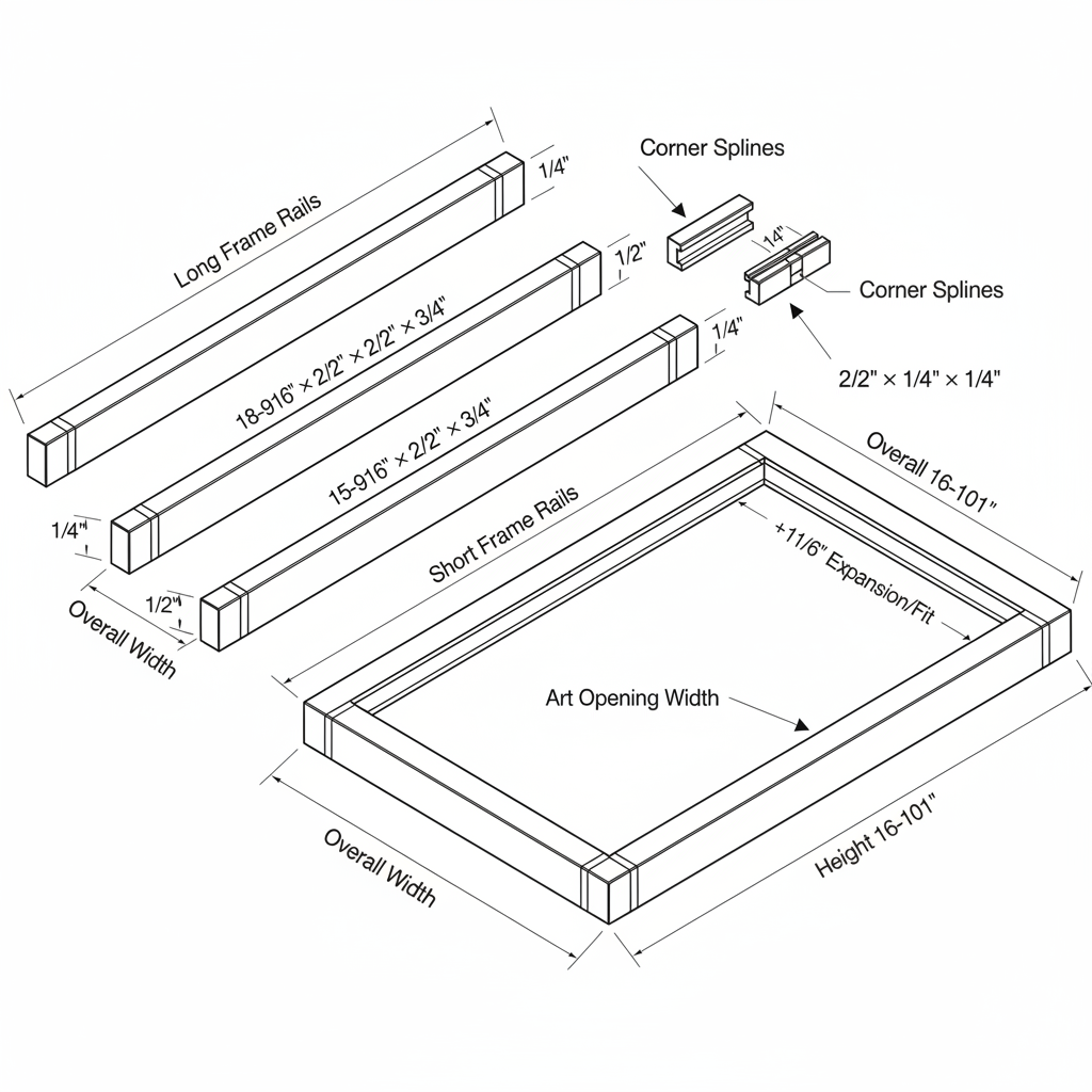 Picture frame with decorative splined miter corners