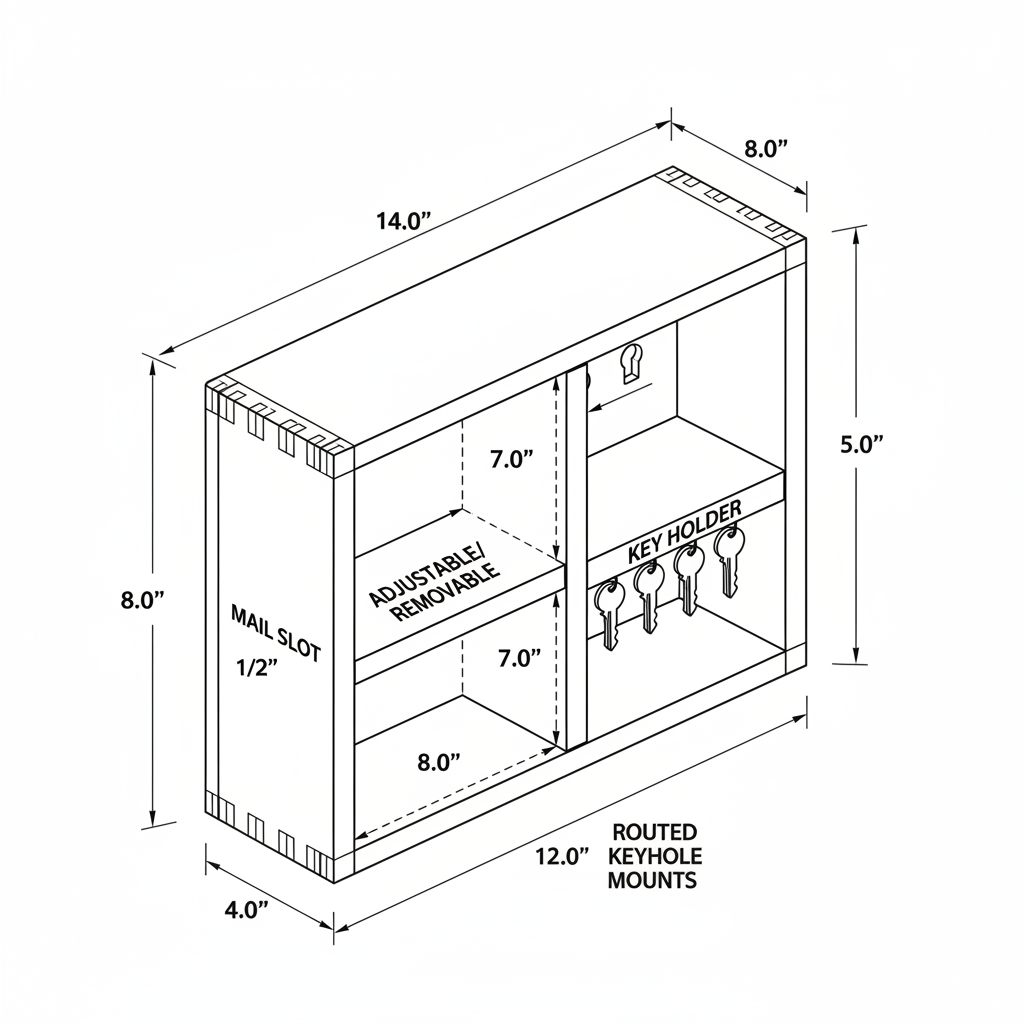 Wall-mounted key holder with mail slot compartment