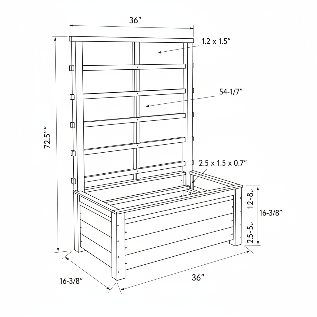 Outdoor cedar planter box with integrated trellis for climbing plants