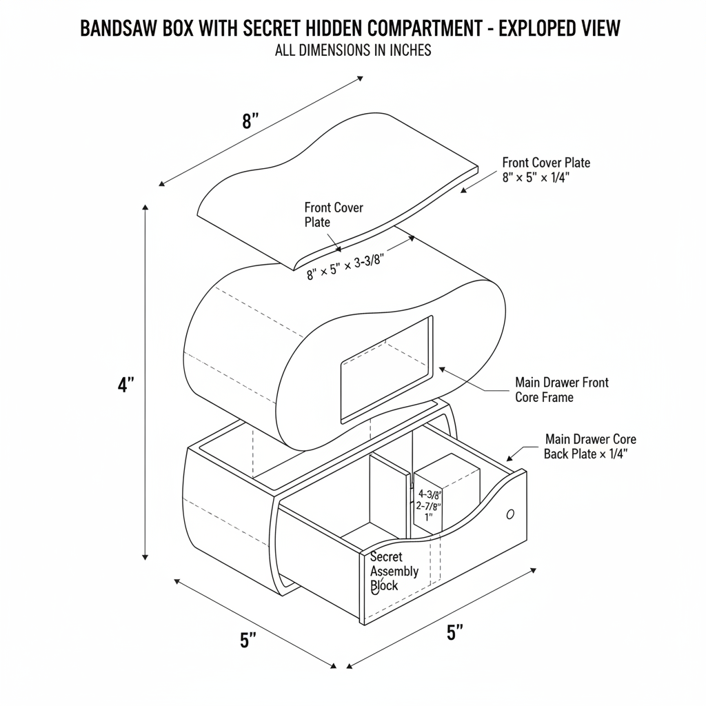 Bandsaw box with secret hidden compartment