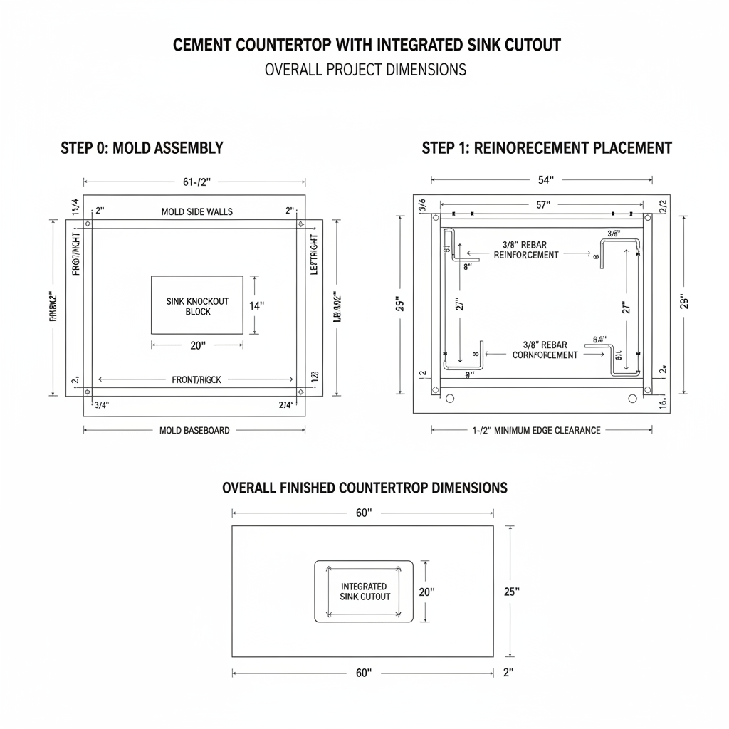 Cement countertop with integrated sink cutout