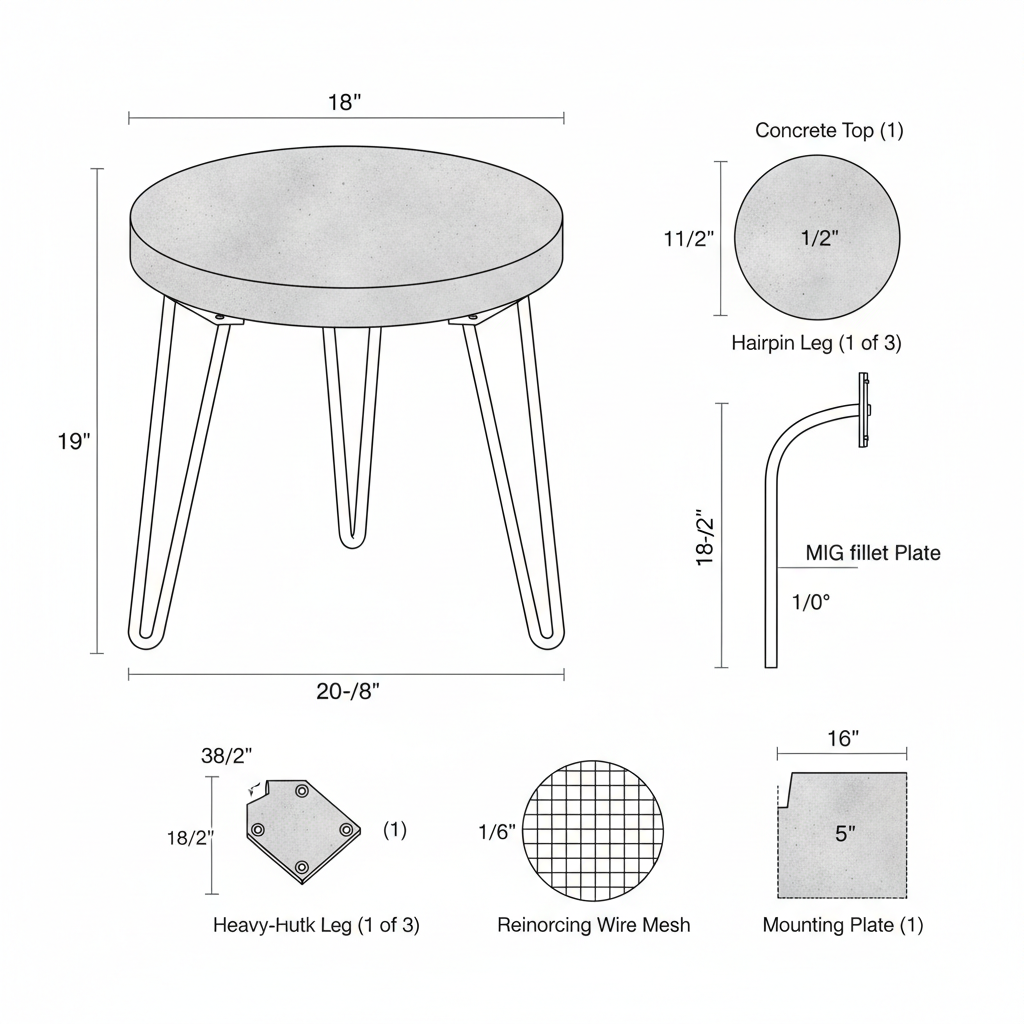 Concrete outdoor side table with metal hairpin legs