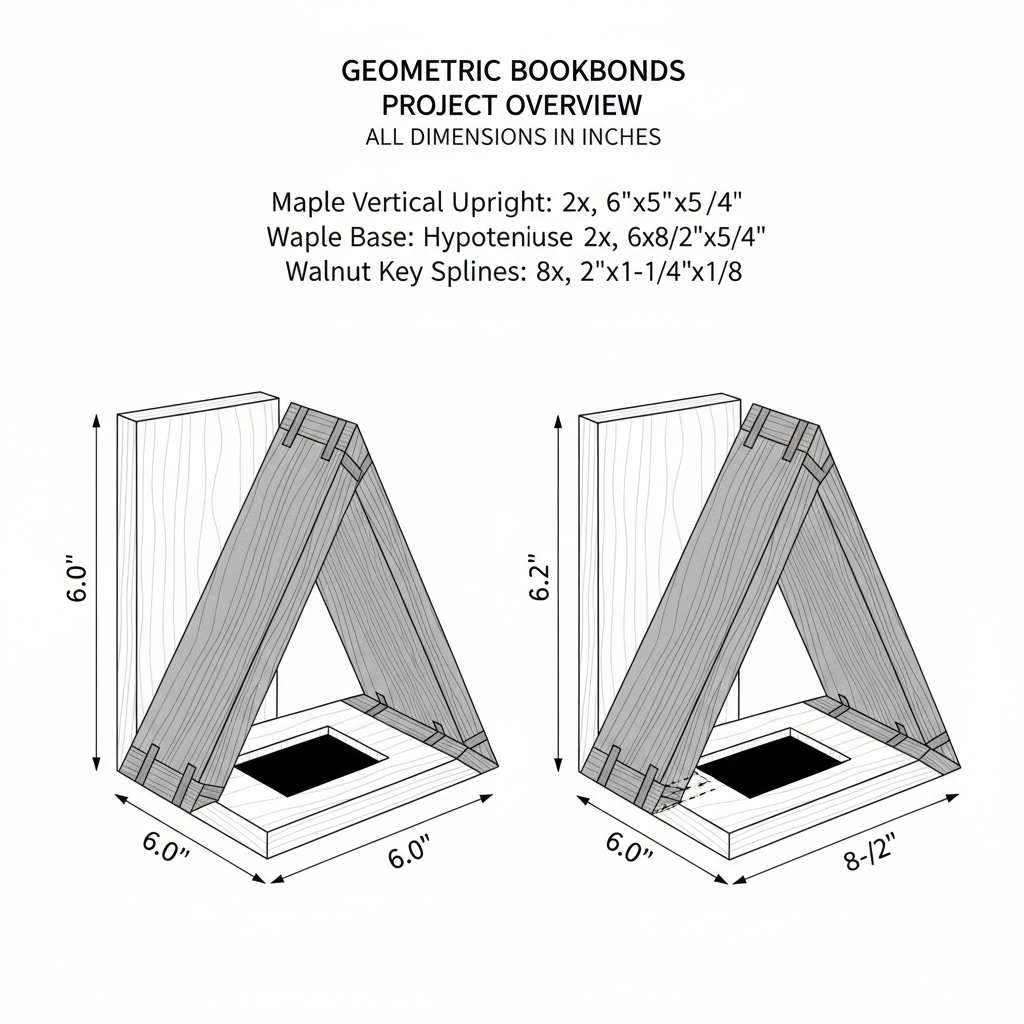 Geometric bookends with contrasting walnut and maple woods