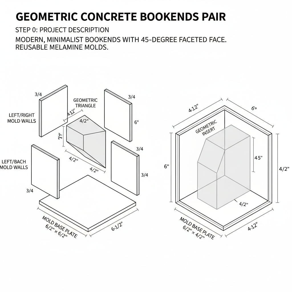 Geometric concrete bookends pair