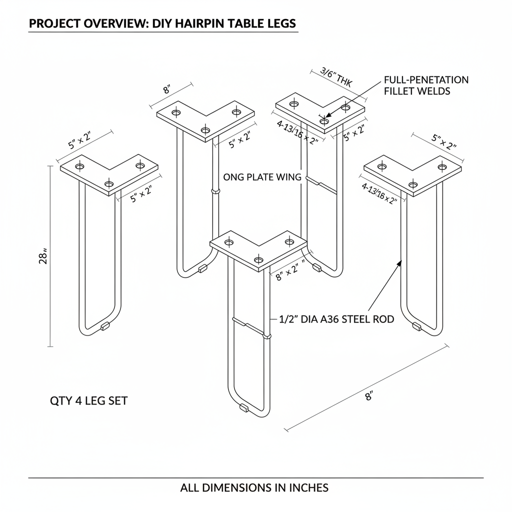 DIY hairpin table legs set from steel rod