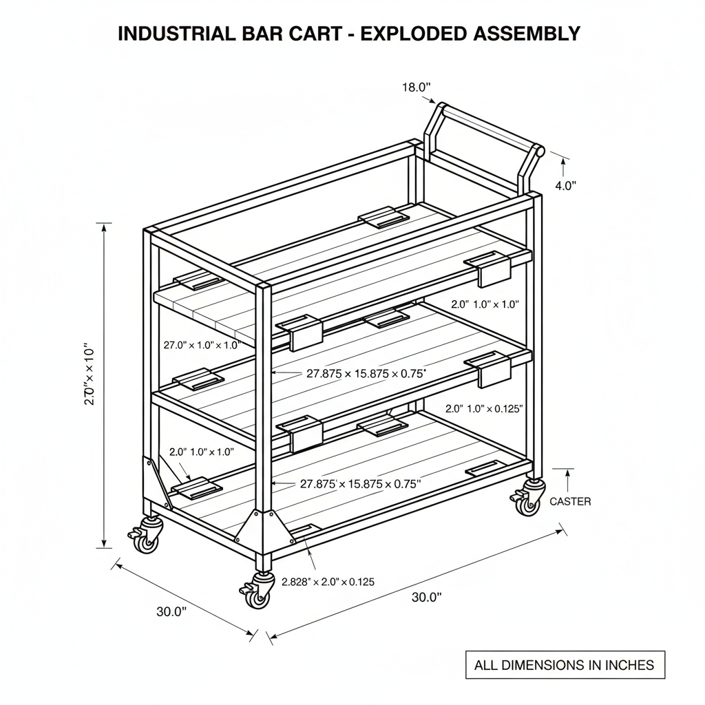 Metal and wood industrial bar cart with casters