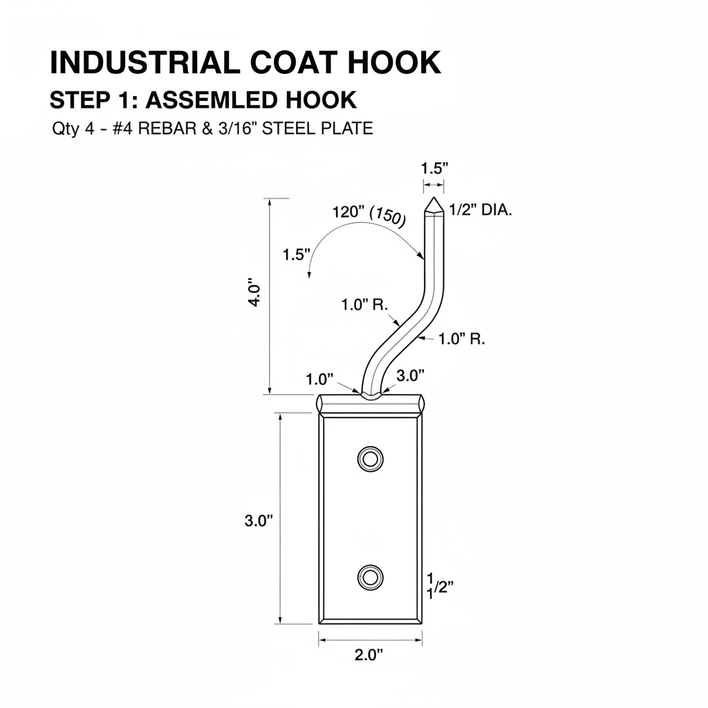 Industrial coat hooks made from bent rebar