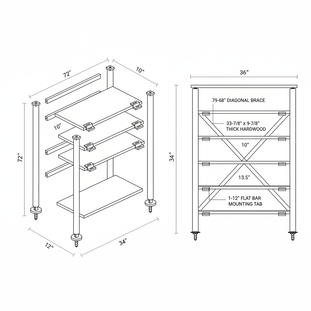 Industrial bookshelf with welded steel frame and wood shelves
