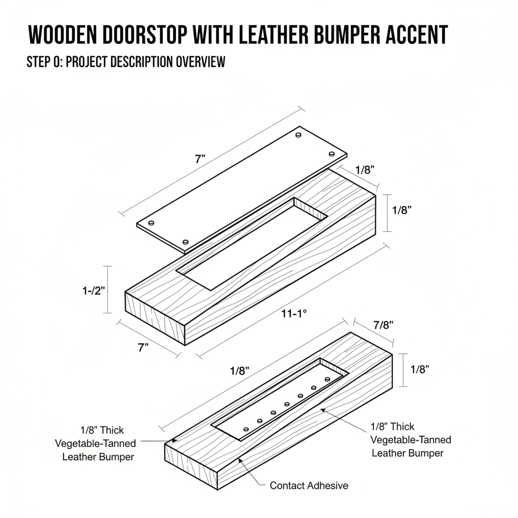 Wooden doorstop with leather bumper accent
