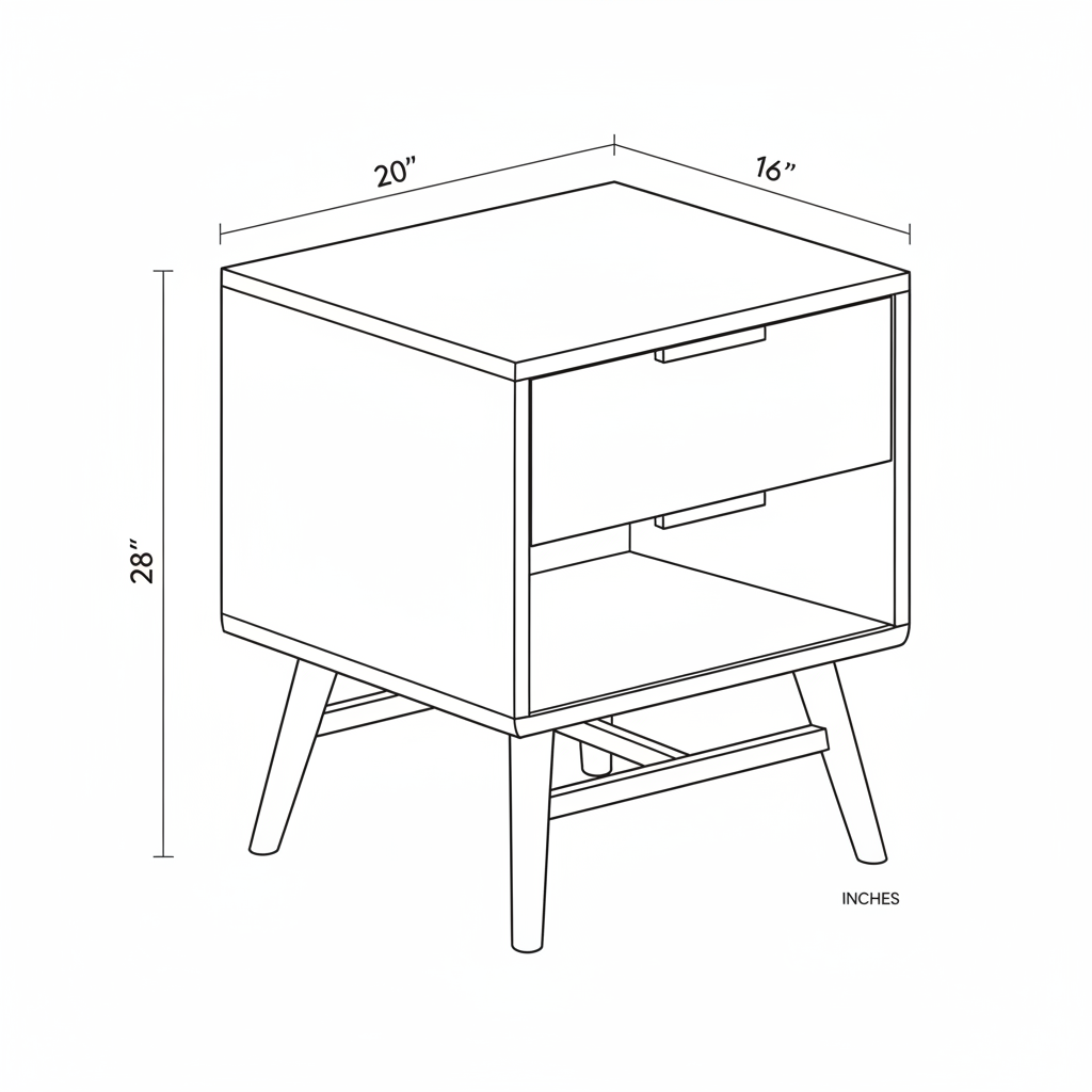A white oak nightstand with two upper drawers and a lower shelf.