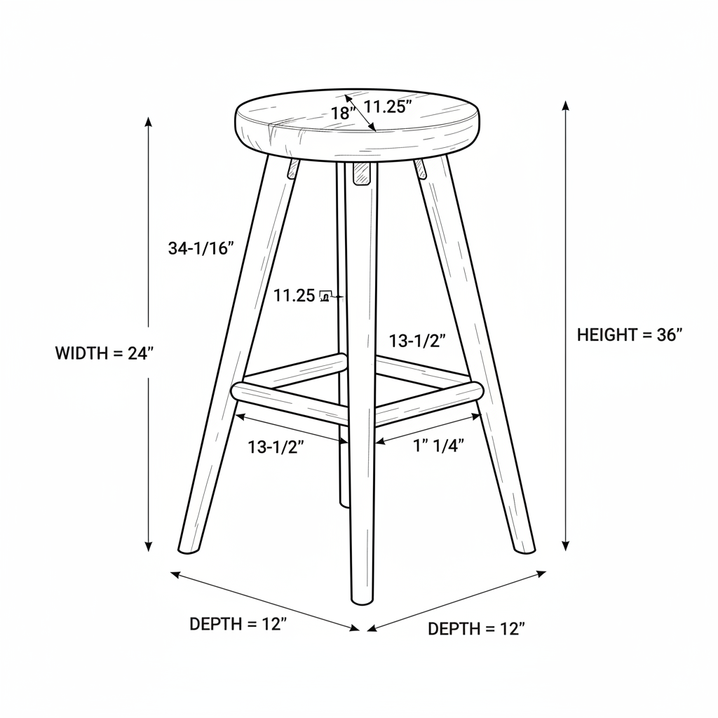 A three-legged short stool made of wood simple