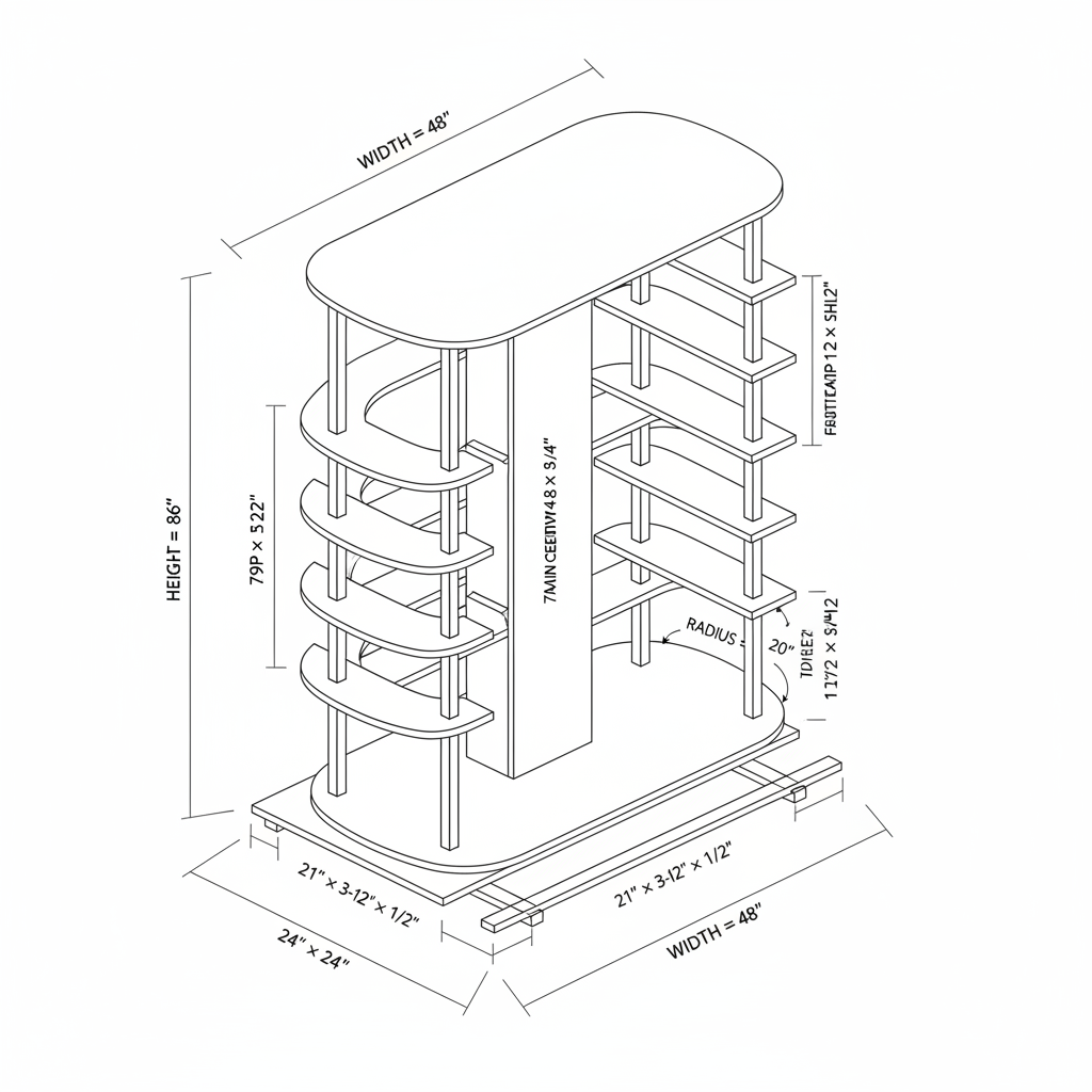I want you to create an EXTREMELY DETAILED, BEGINNER-FRIENDLY BUILD INSTRUCTION MANUAL for the custom rotating shoe tower shown in my uploaded reference image.
