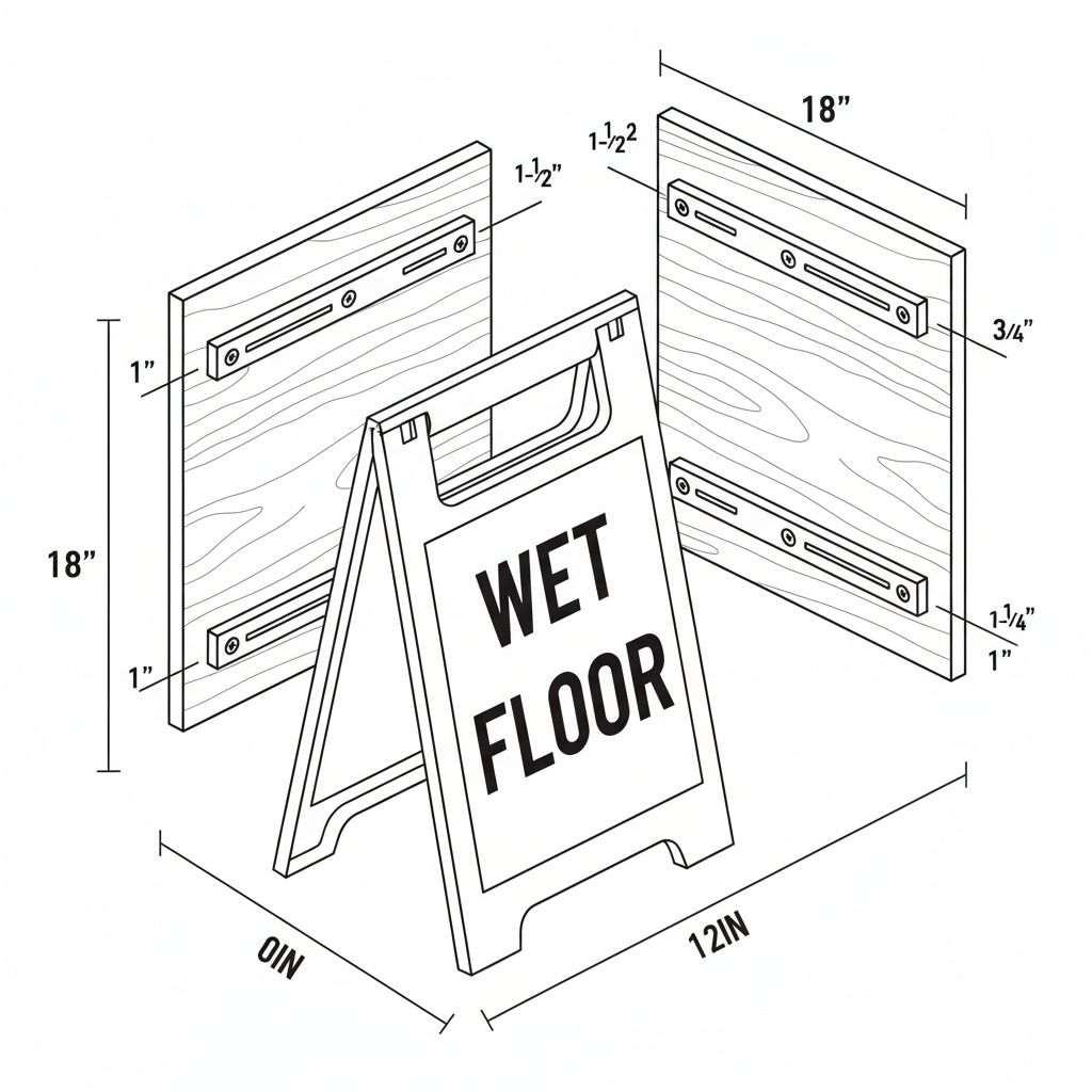 Small wood wet floor sign a foot and a half tall