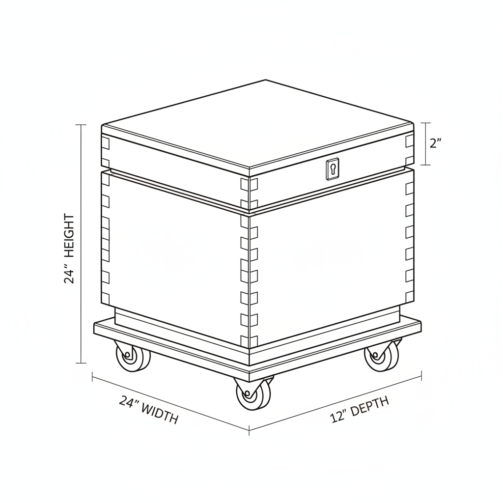 Toolbox on. Wheels with locking lid