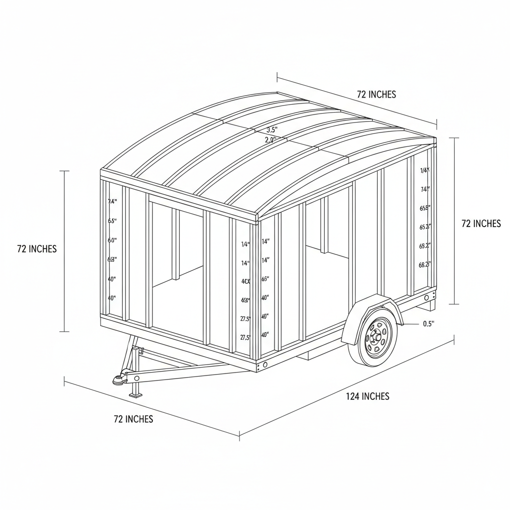 Camper frame for a 6x12 utility flatbed trailer with side rails and back gate