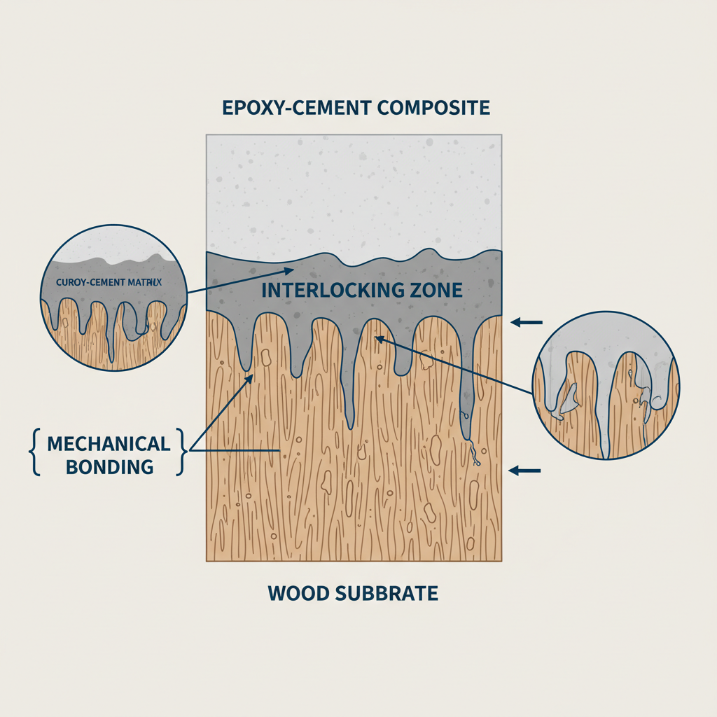Cross-section of a wood-to-epoxy-cement bond showing the mechanical interlocking