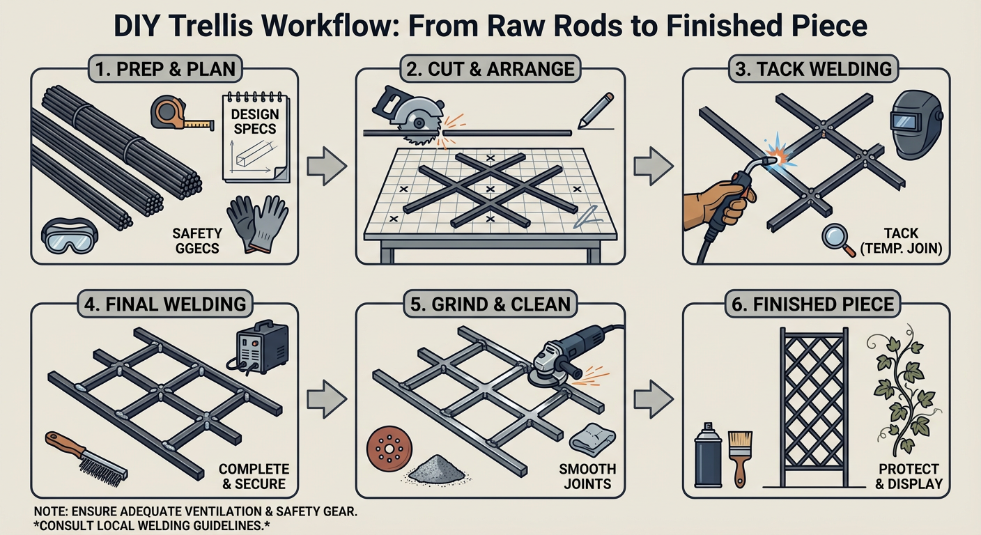 Simple DIY project workflow for welding a metal garden trellis