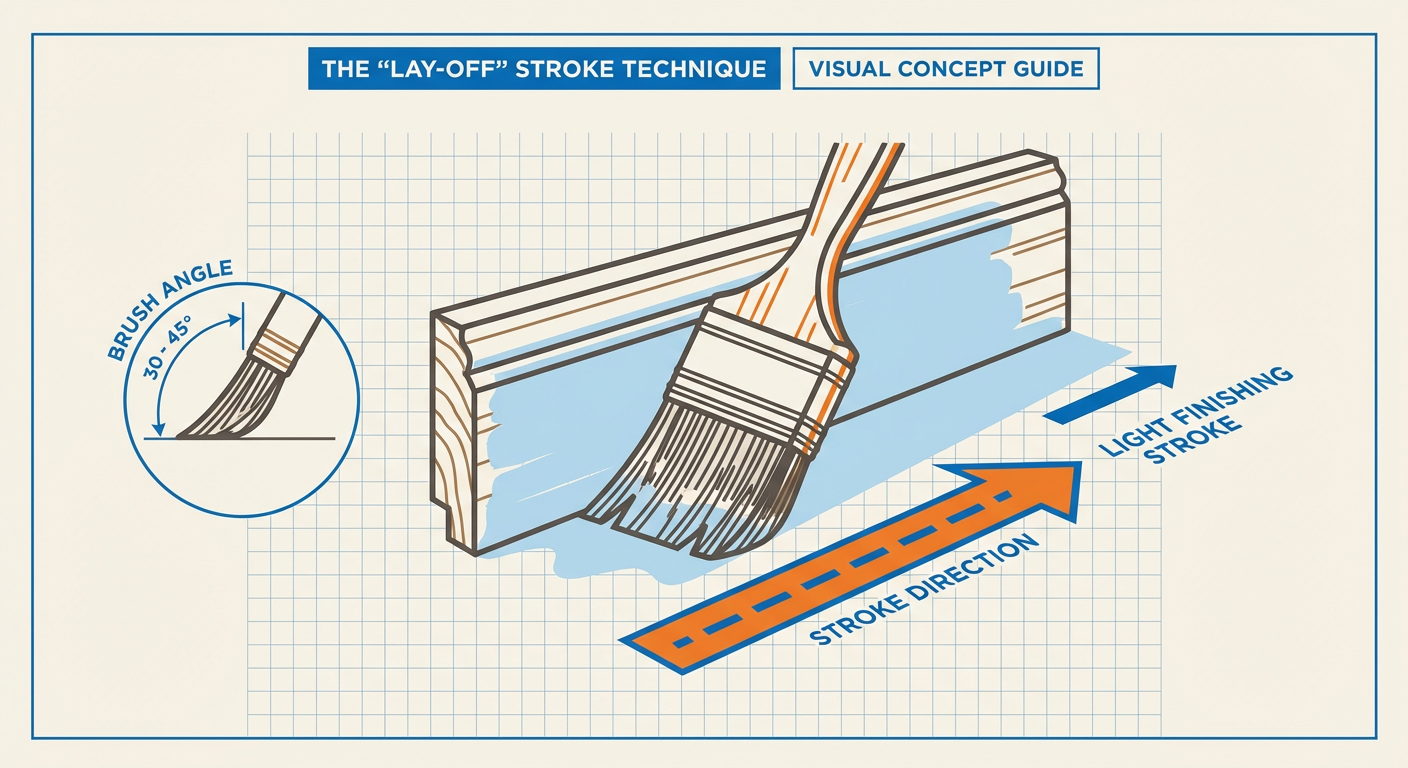 The 'Lay-Off' stroke technique showing the angle of the brush and the direction of the long finishing stroke