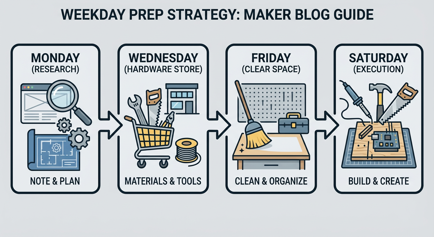 A visual checklist for a one-day project: Prep, Materials, Execution, and Clean-up