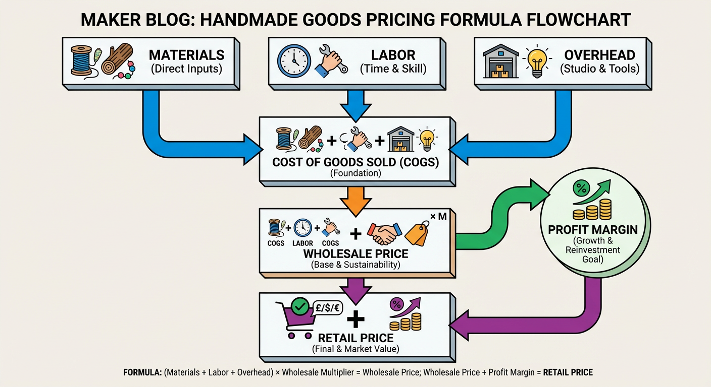 Pricing formula for handmade goods including labor and overhead