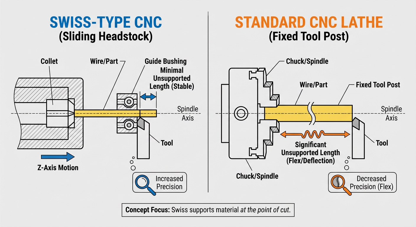 Comparison of standard CNC turning vs. Swiss-type machining precision
