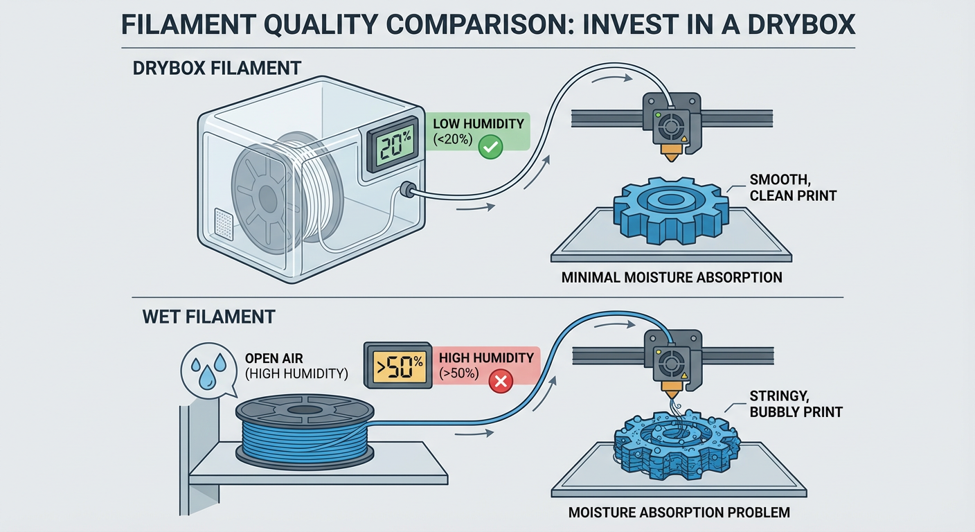 Comparison of filament quality: Wet vs. Dry filament printing results