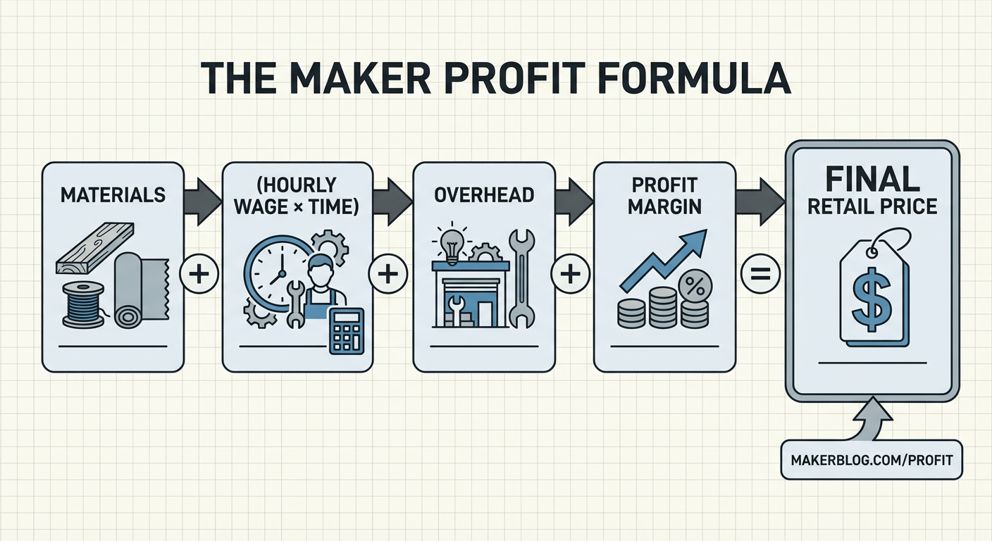 The Maker Profit Formula: Materials + Labor + Overhead + Profit Margin = Retail Price