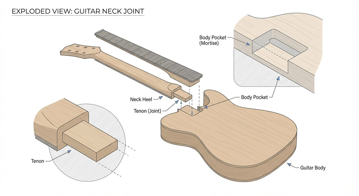 Visual guide to the 'Reneck' process for electric guitars