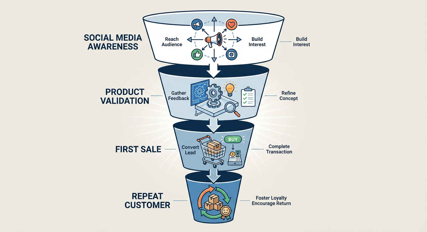 Simple funnel showing the transition from hobbyist to validated business owner