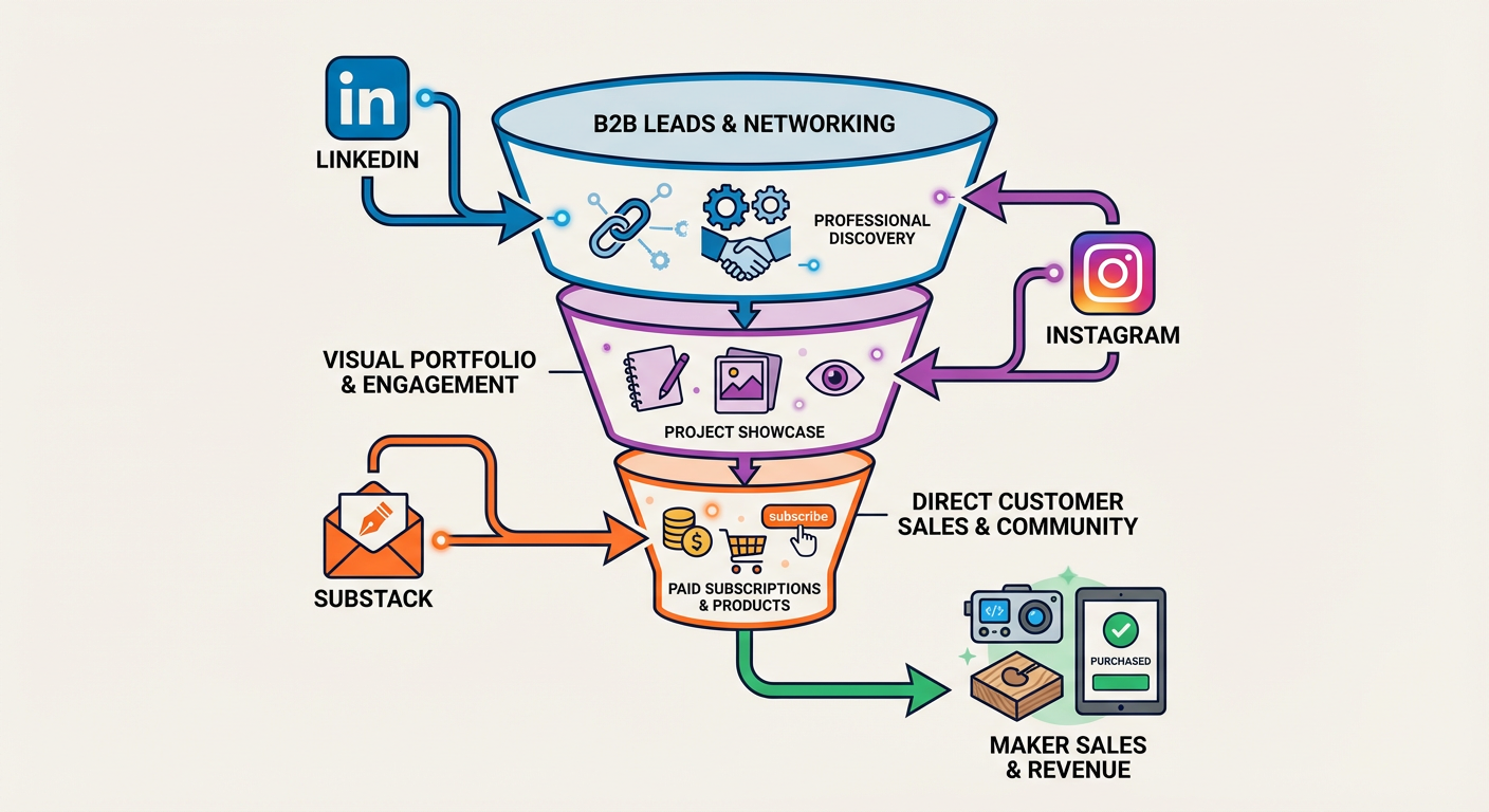 The Maker Content Funnel: From social media discovery to Substack community to final sale