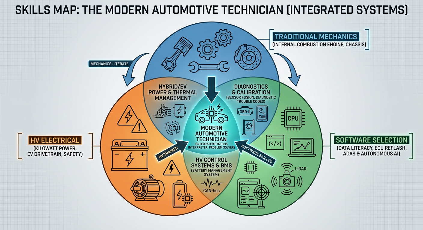 Skills map for the Modern Automotive Technician: Traditional Mechanics + Electrical Engineering