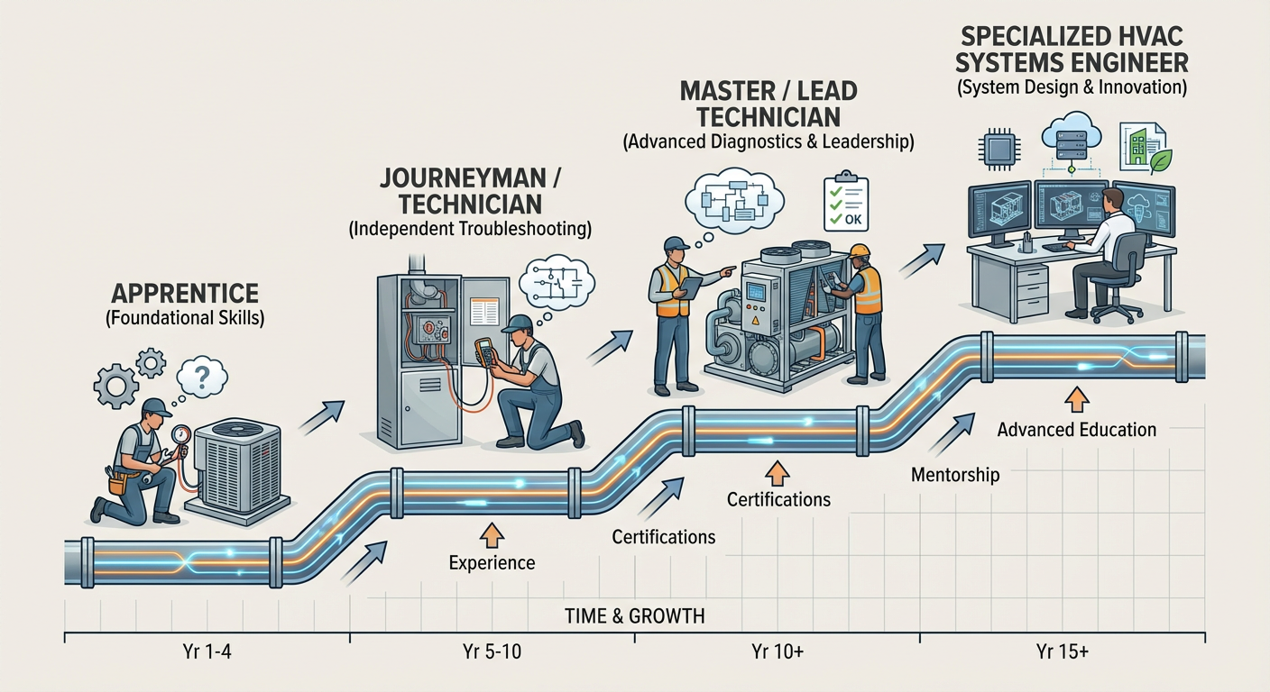 Career progression path from apprentice to specialized HVAC systems engineer